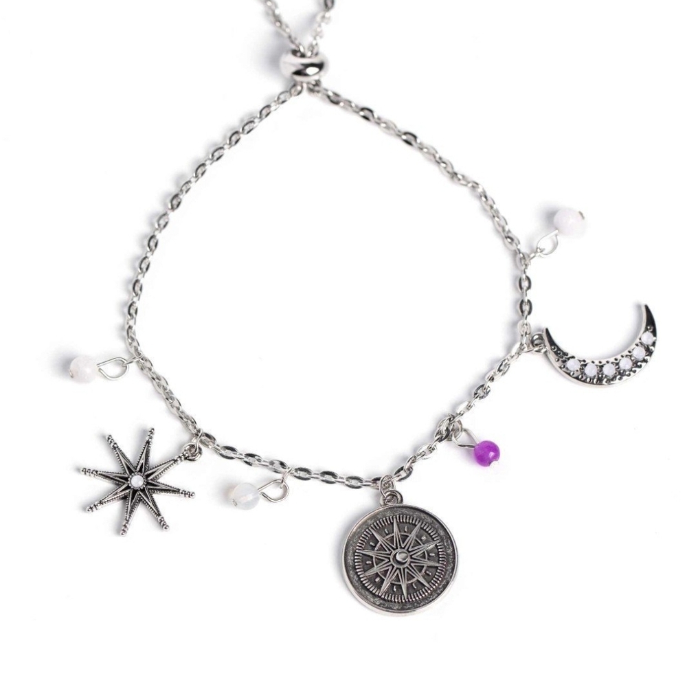 Silver Charm Bracelet with Star and Moon Accents Talented Traveler Purple Jewels